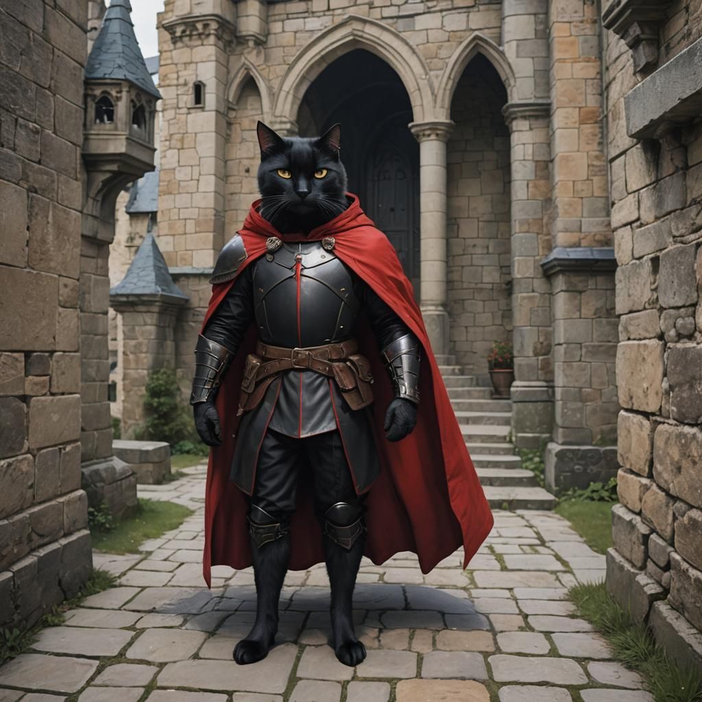 Armored Cat Knight in Castle