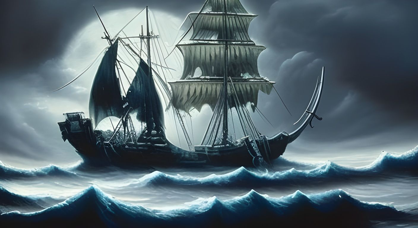 Ethereal Ghost Ship Sailing Under Moonlight