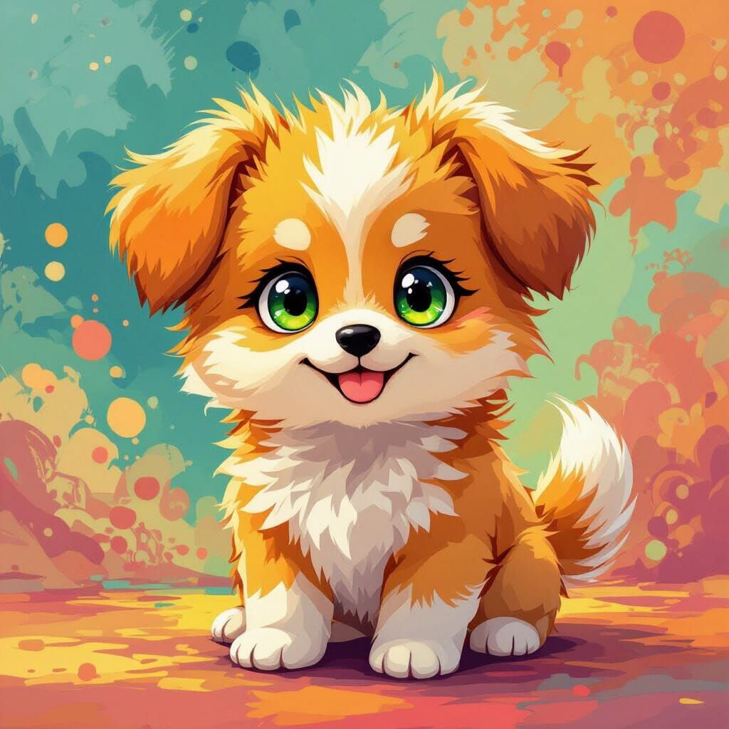 Anime Puppy with Orange Fur and Green Eyes