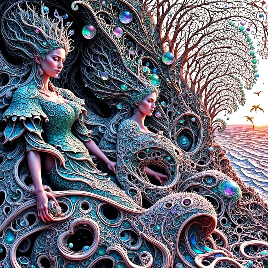 Seaweed Banshee Made of Fractal Foam in Stylized Waves