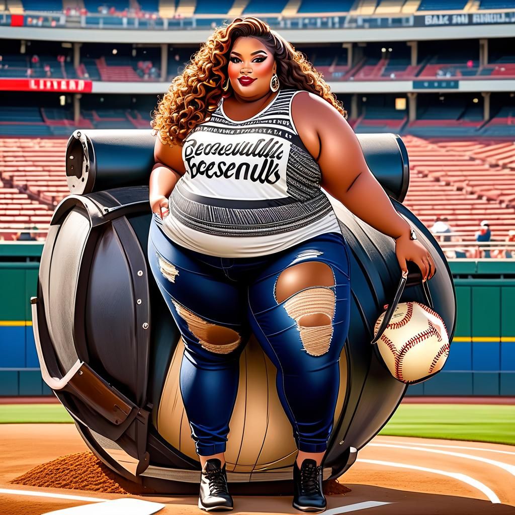 Beautiful Obese Woman in a Baseball Stadium