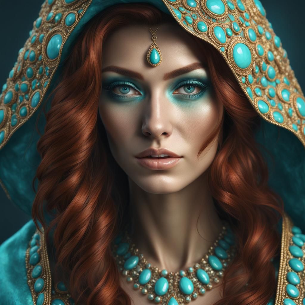 Majestic Redhead Portrait with Turquoise Eyes