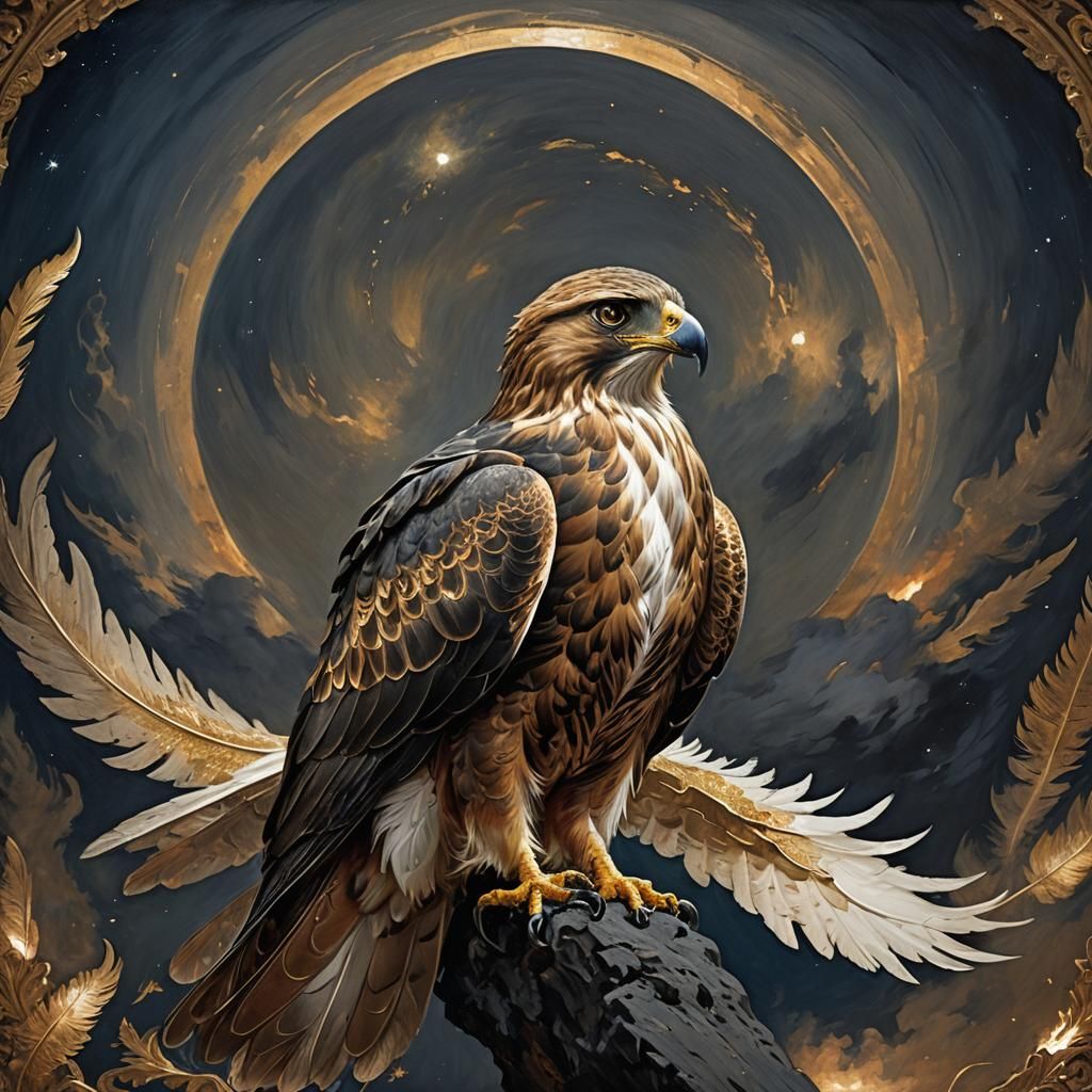 Fiery Hawk Forged in Silver and Gold