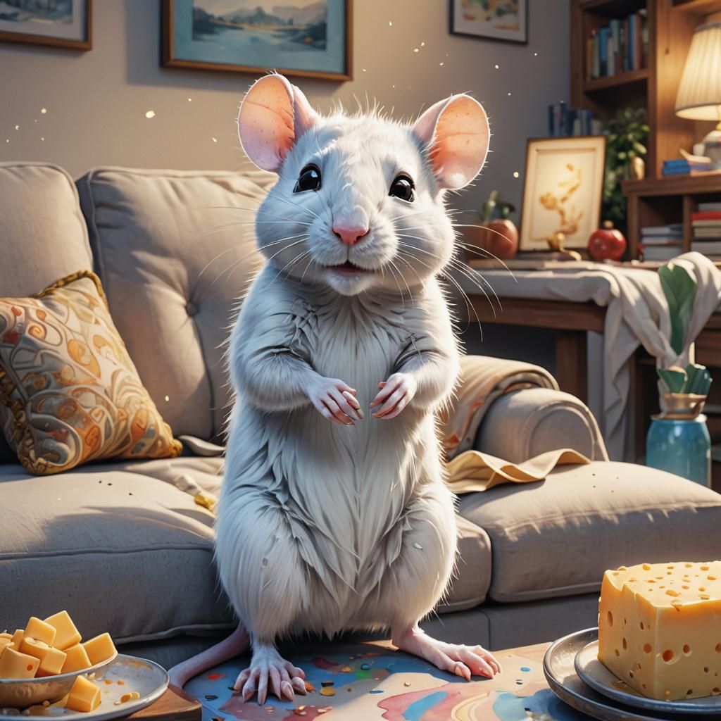 Cute Rat Watching TV in Pixar Watercolor Style