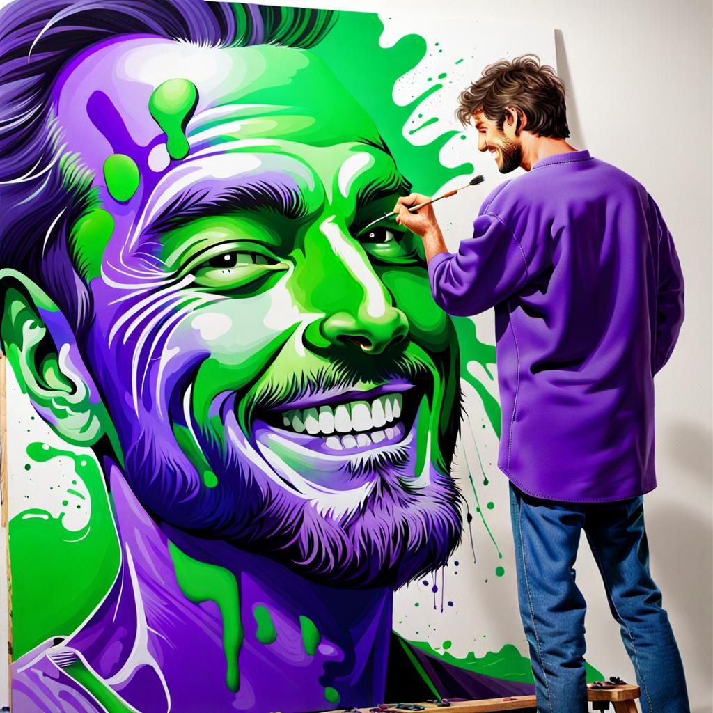 Man Painted in Purple and Green: Airbrush Art