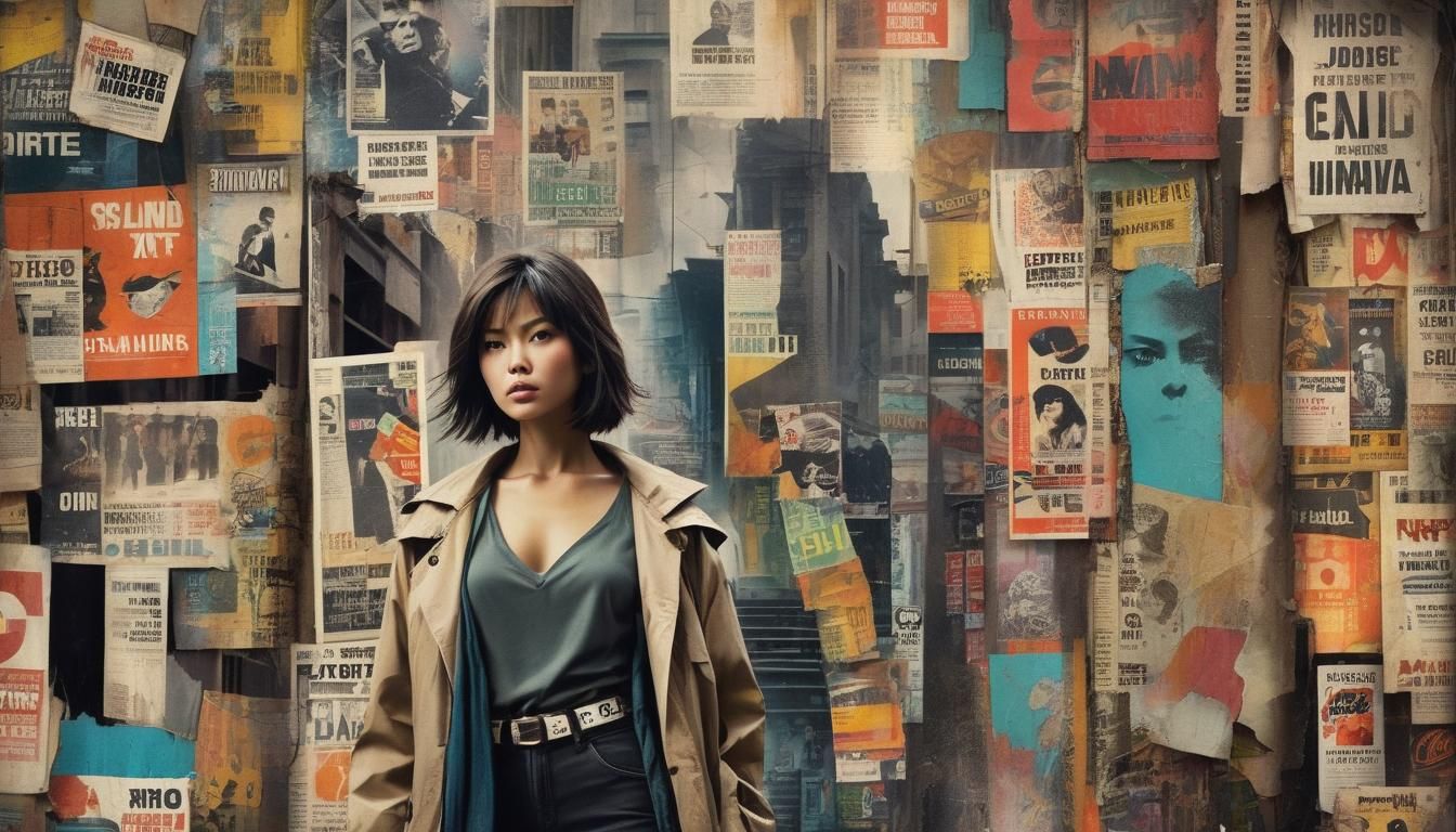 Retro Collage: Woman in Urban Street Art Scene