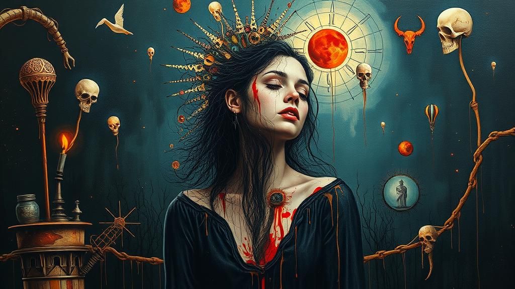 Melting Woman in Dystopian Landscape, Automatism Art