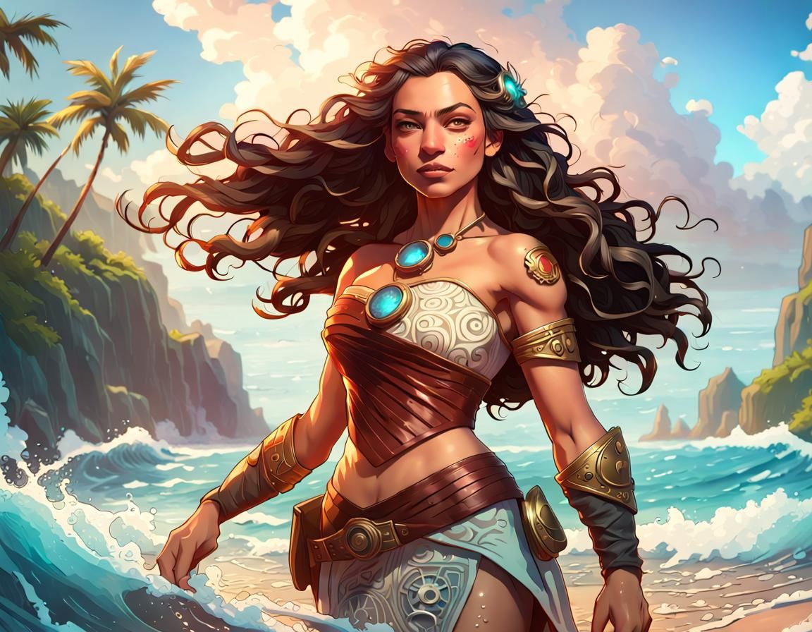 Steampunk Moana Manipulating Water on the Beach