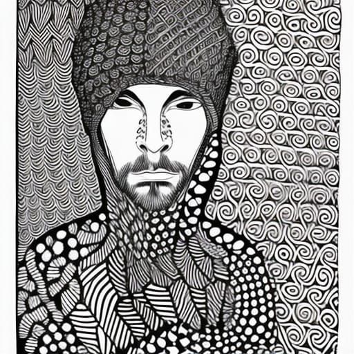 Monochrome Zentangle of Hipster in Beanie