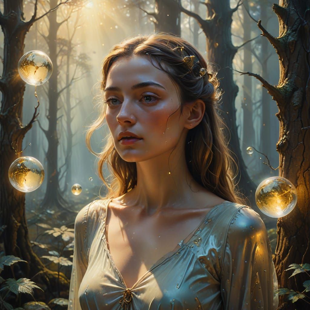 Surreal Woman Embodies Inner Strength in a Glowing Forest