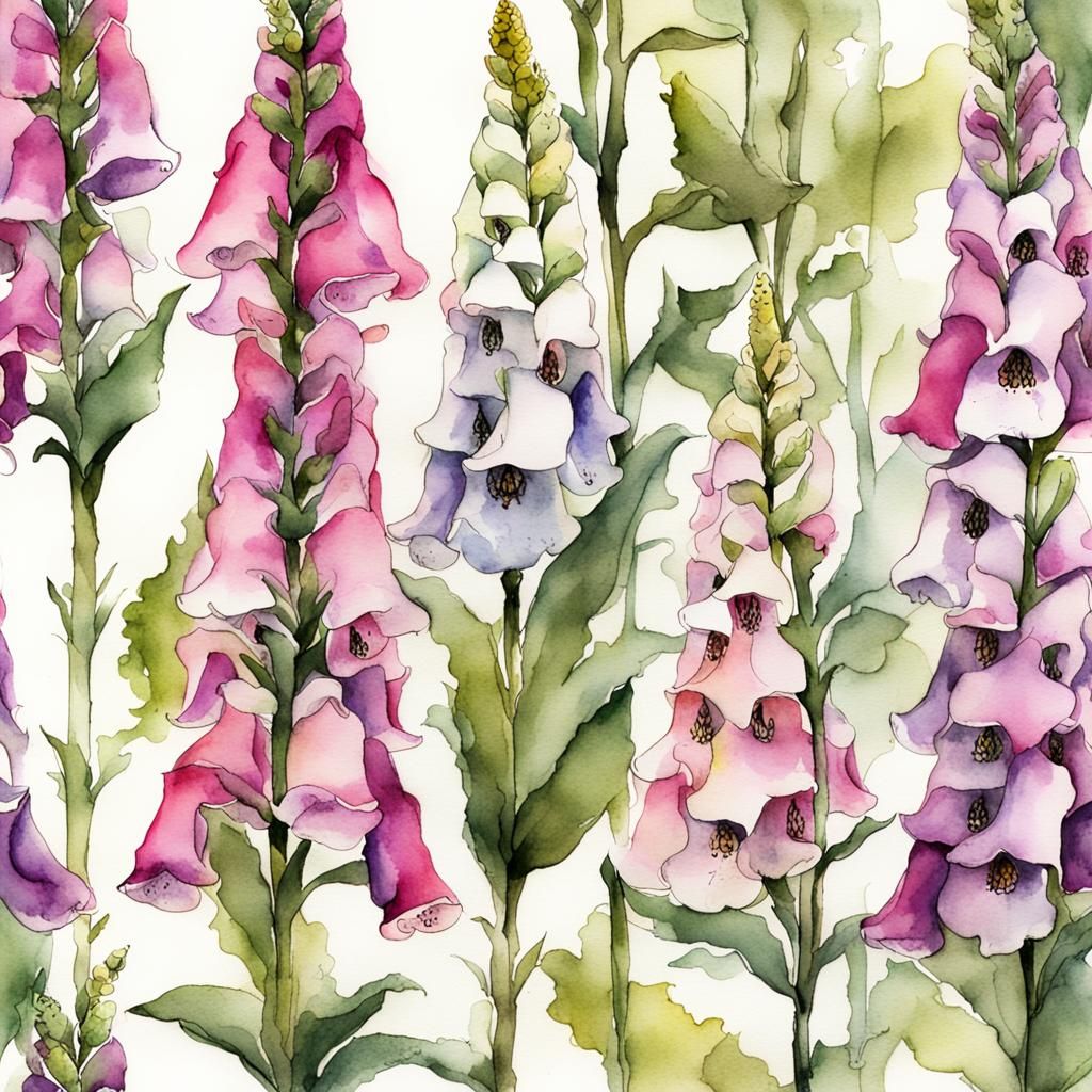 Foxglove Botanical Print in Watercolor Style