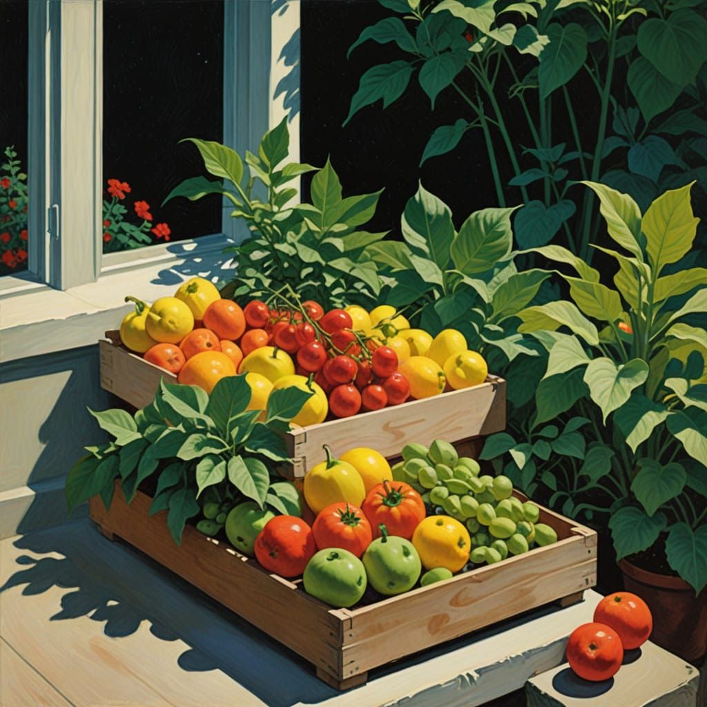 Whimsical Moonlit Garden Scene in Minimalist Scrapbook Style