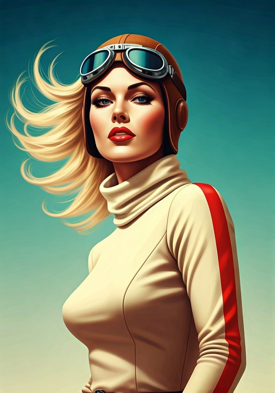 Vintage Glamour Aviatrix in High-Speed Action