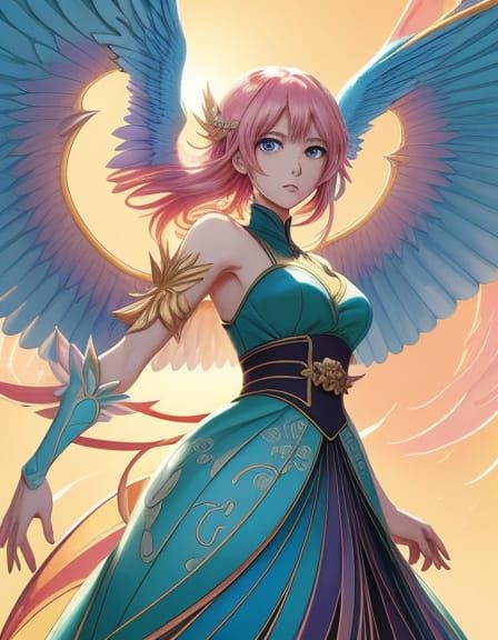 Maiden with Dragon Wings in Vibrant Manga Style