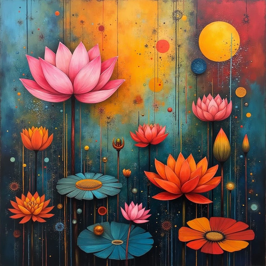 Euphoric Lotus Blooms in Geometric Chaos