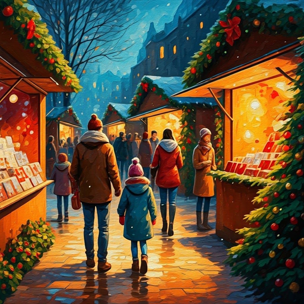 Christmas Market Scene in Neo-Expressionist Style
