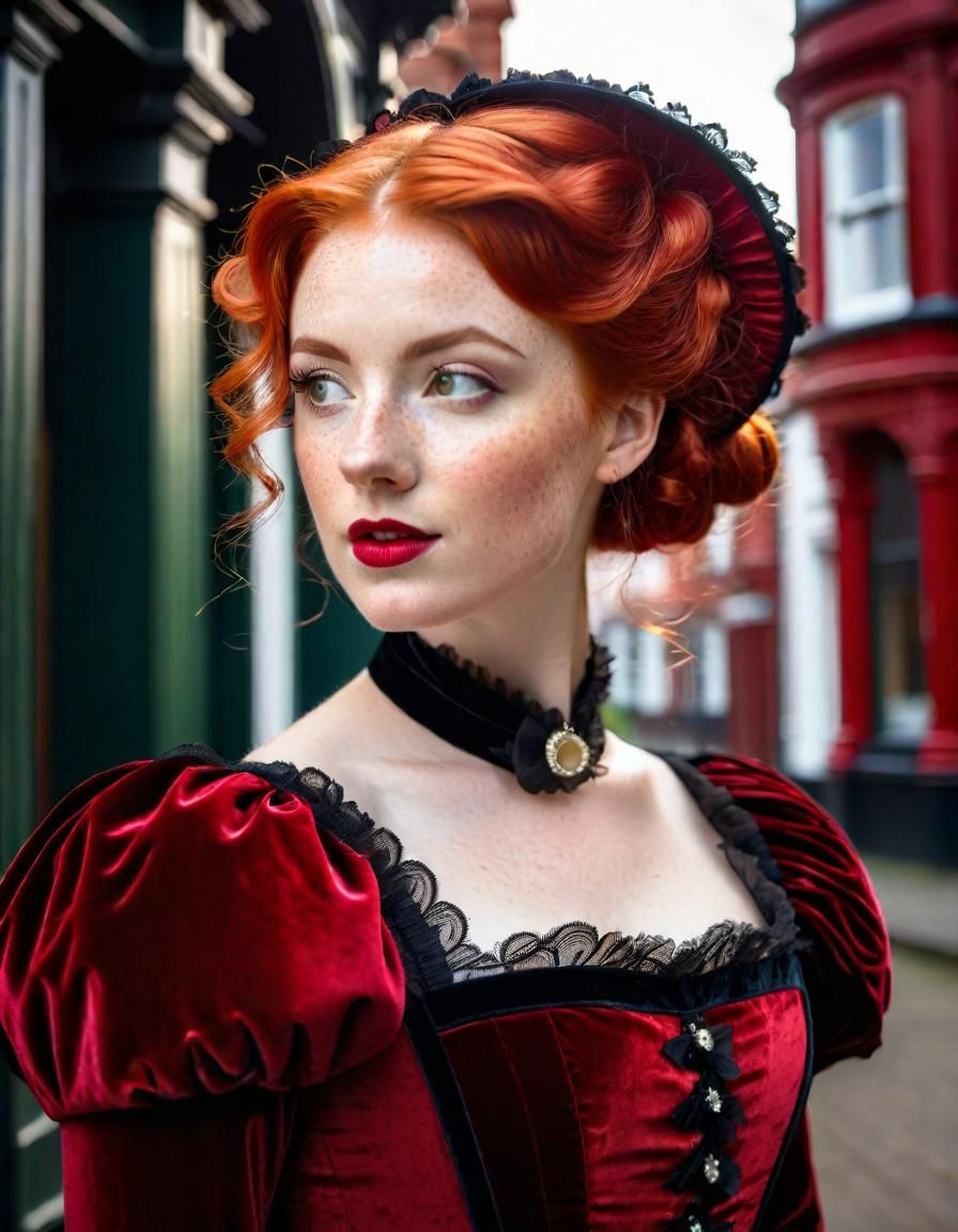 Victorian Redhead in Velvet Dress Portrait