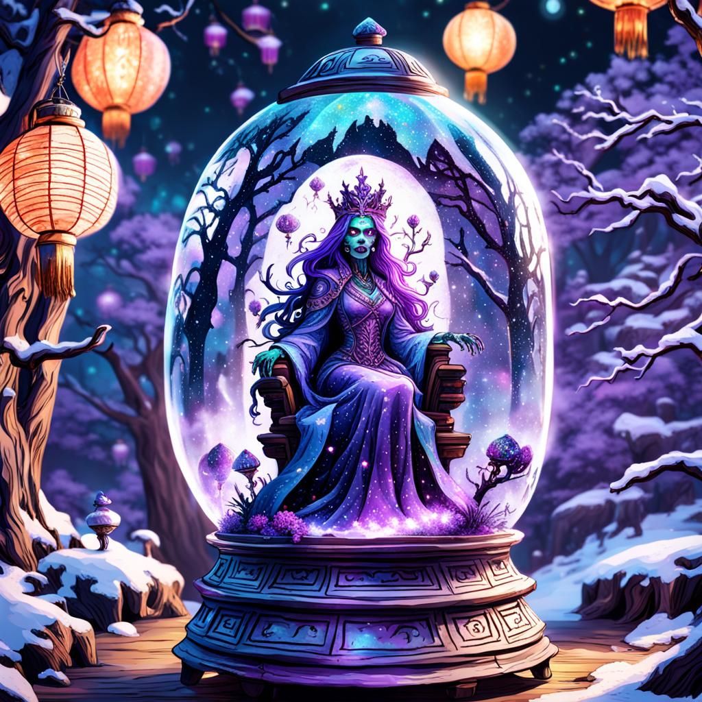 Zombie Queen in Snow Globe with Chinese Lanterns