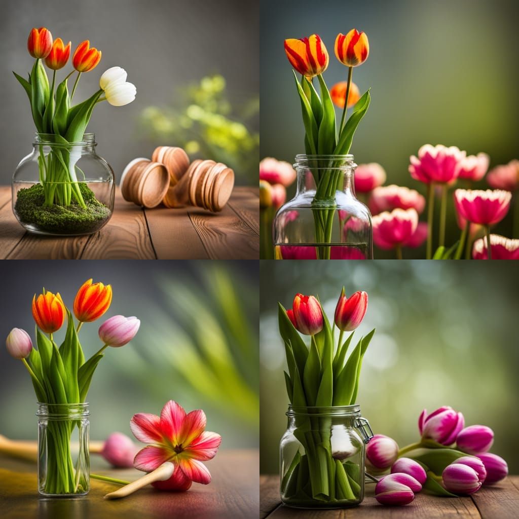Tulips Bloom in Glass Bottle