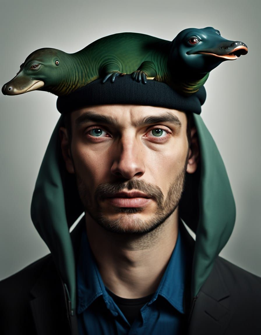 Surreal Portrait of Man and Platypus