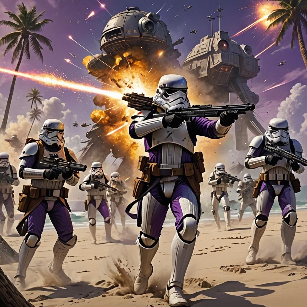 Rebel Soldier Amidst Scarif Beach Battle in Art Nouveau