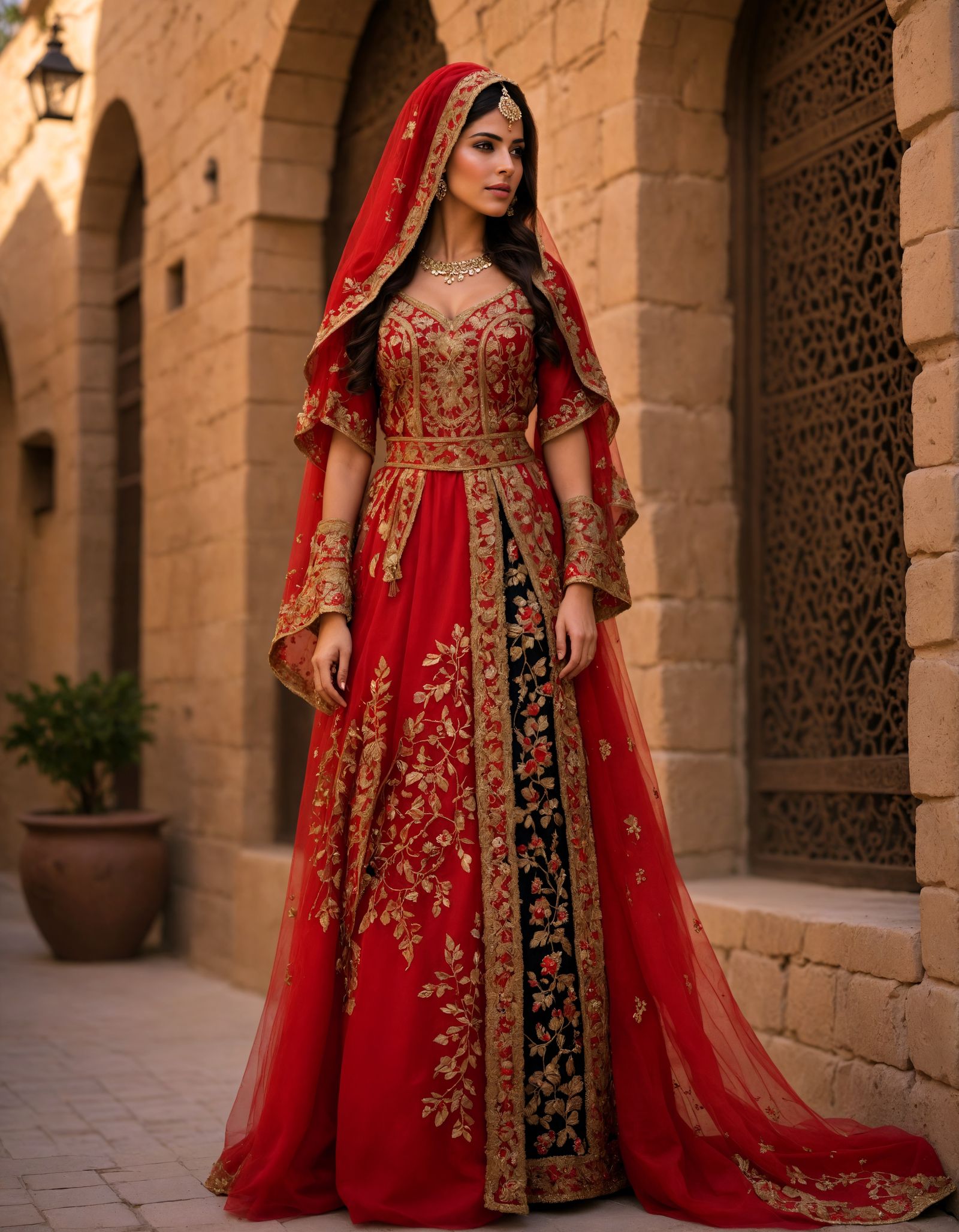 Palestinian Woman in Traditional Embroidered Dress