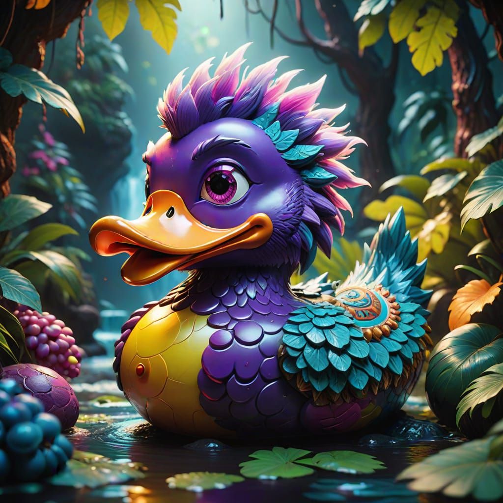 Surreal Fantasy Grape Rubber Duck Aztec Dragon Jungle Scene ...