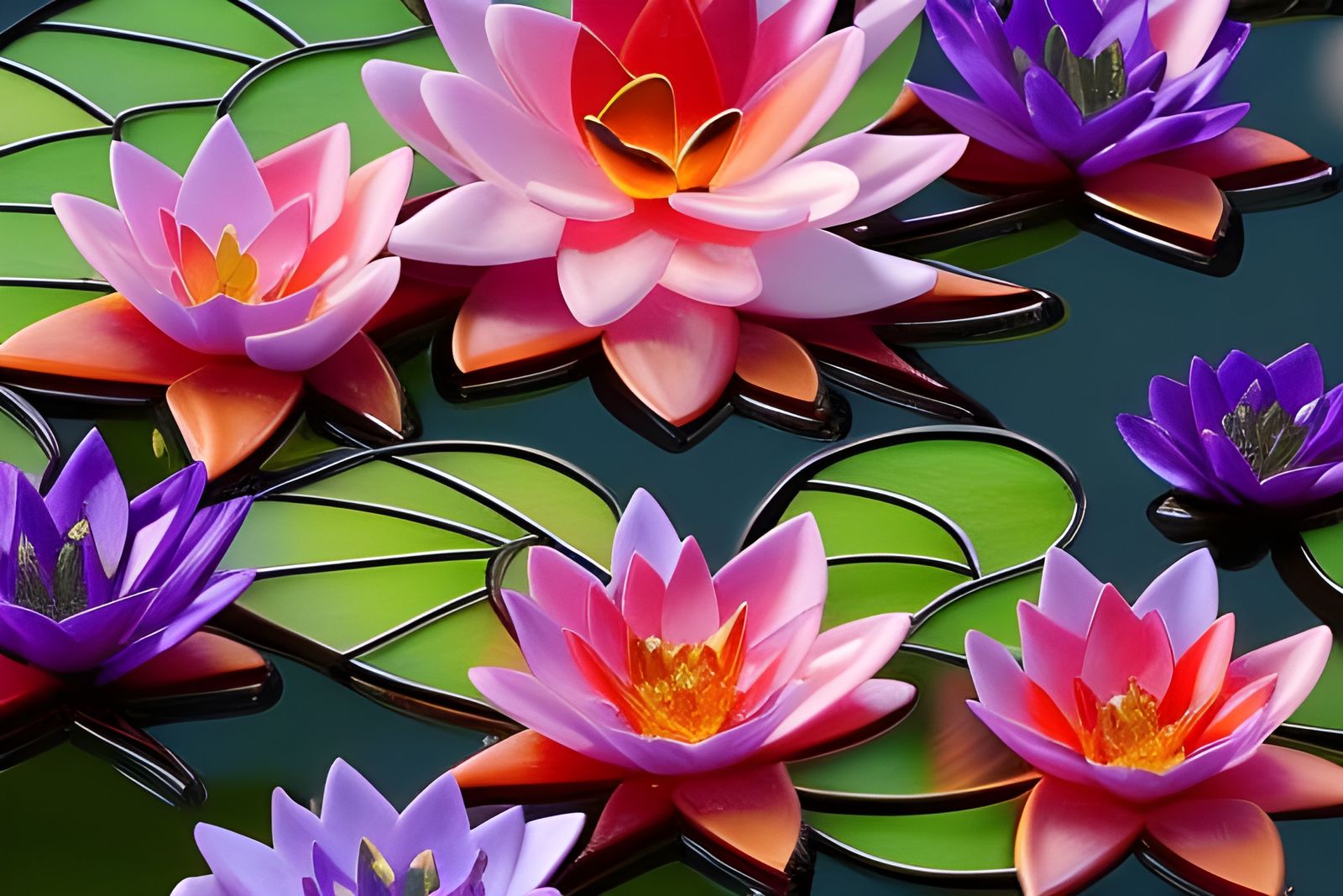 Stained Glass Waterlily Women Portrait