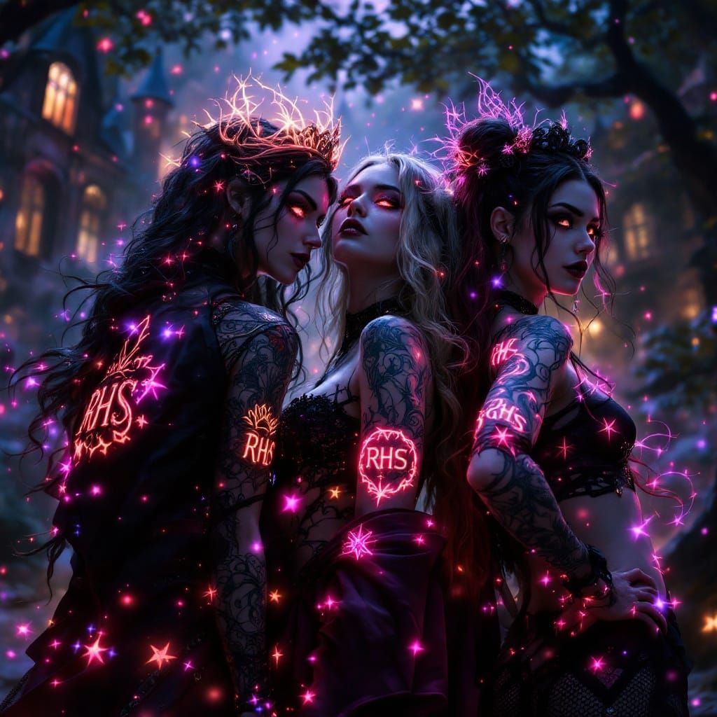 Goth Cheerleader Trio in Mystical Wonderland