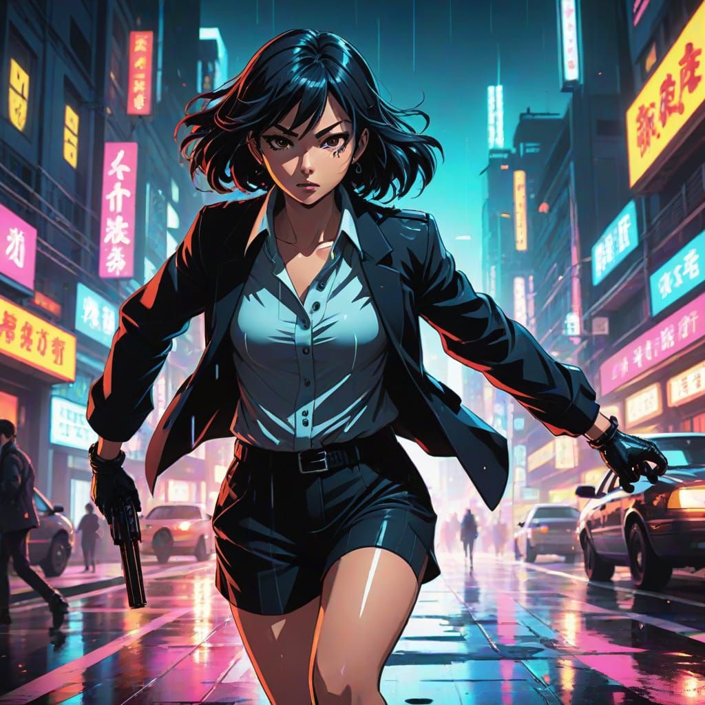 Manga-Style Mafia Boss Woman in Action