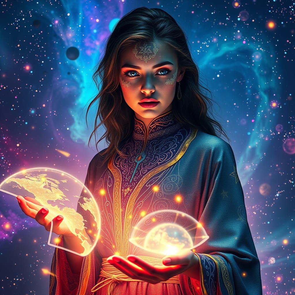 Futuristic Cosmic Goddess in Vibrant Galaxy