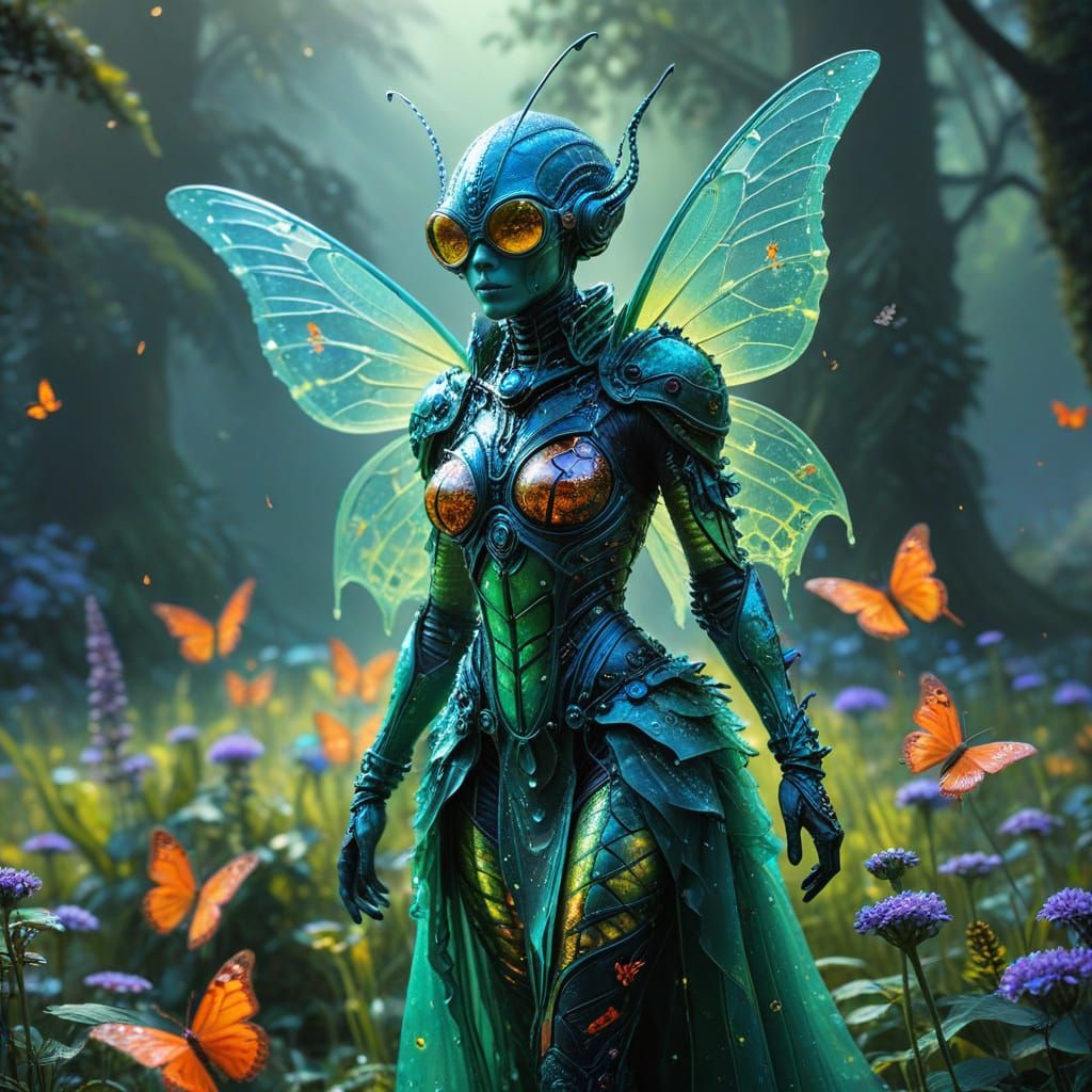 Ethereal Alien Gnome Struts in Spring Meadow Fashion