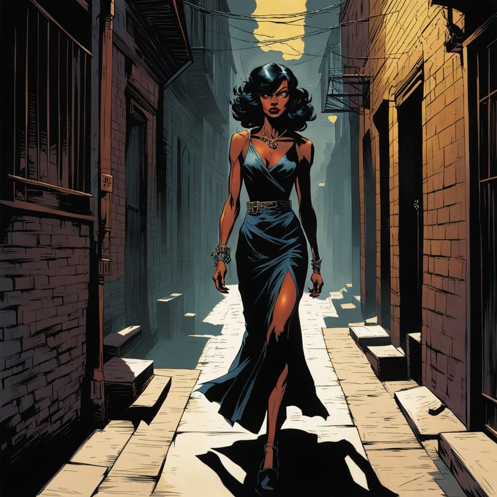 Mysterious Woman in Alleyway: Comic Book Style