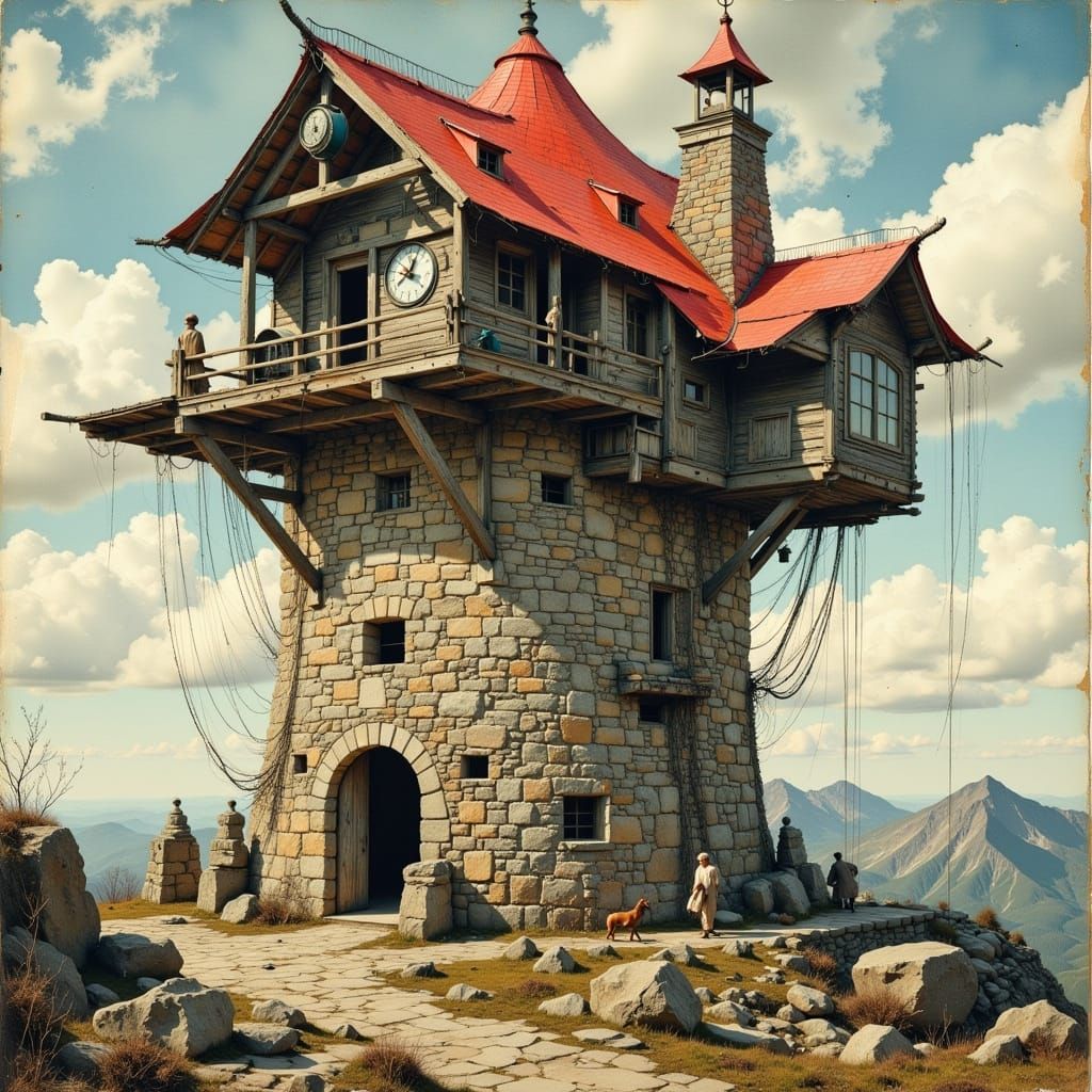 Gothic Stone Clocktower in Detailed Hyperreal Style