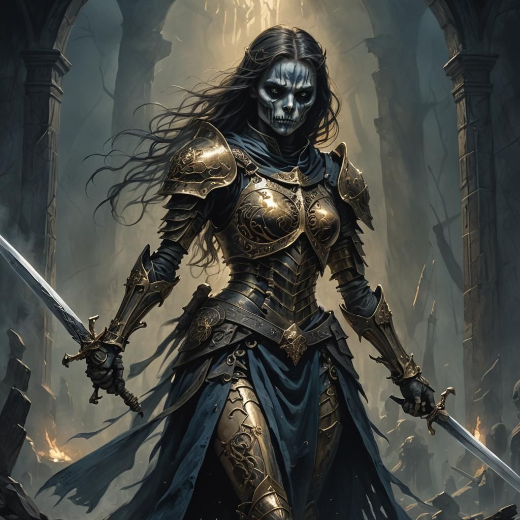 Skeletal Warrior Woman in Dark Fantasy Style