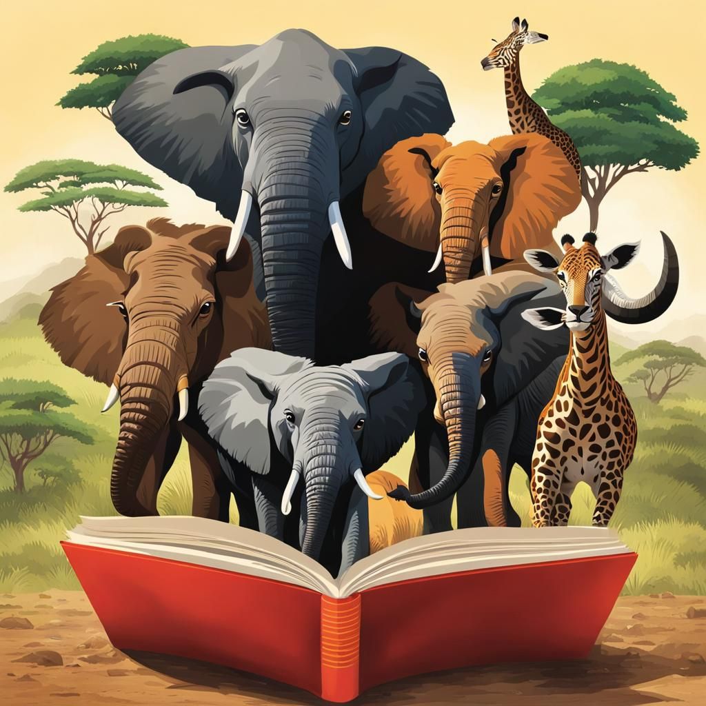 African Animals Emerge from Reading Book