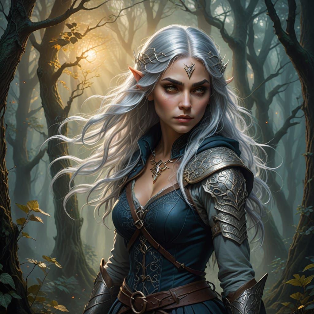 Ethereal Half Elf Rogue in Misty Forest