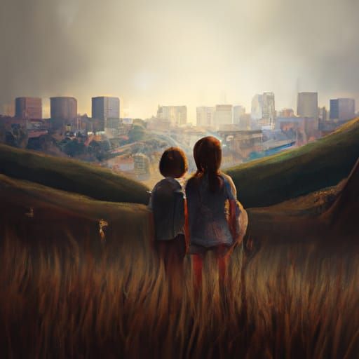 Girls Admire Distant City: Epic Digital Matte Painting