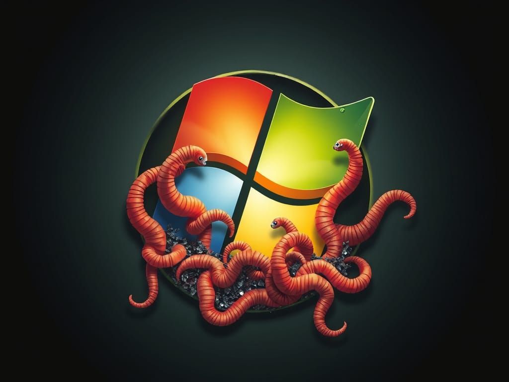 Worms Devouring Iconic Windows Logo