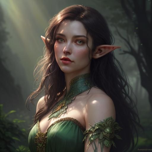 Enchanting Elf Druid Portrait in Hyperdetailed Fantasy Style