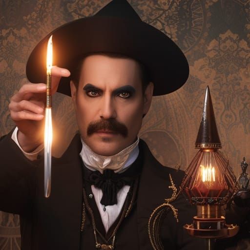 Steampunk Vampire Magician Summons Ariel: Digital Art