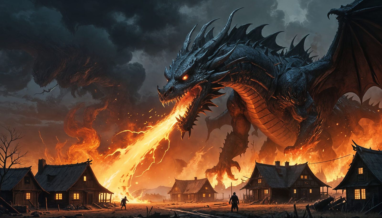 Majestic Dragon Devours Village with Fiery Fury