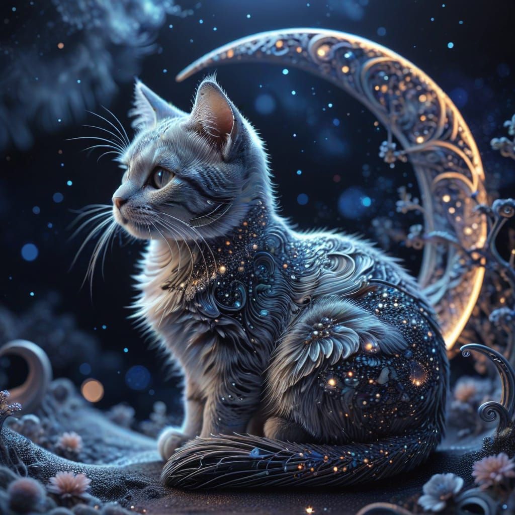 Cuddly Cat on Crescent Moon in Macro Photography