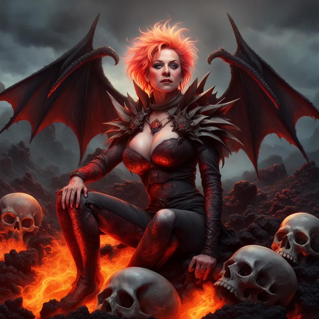 Fantasy Demon Warrior with Flaming Sword