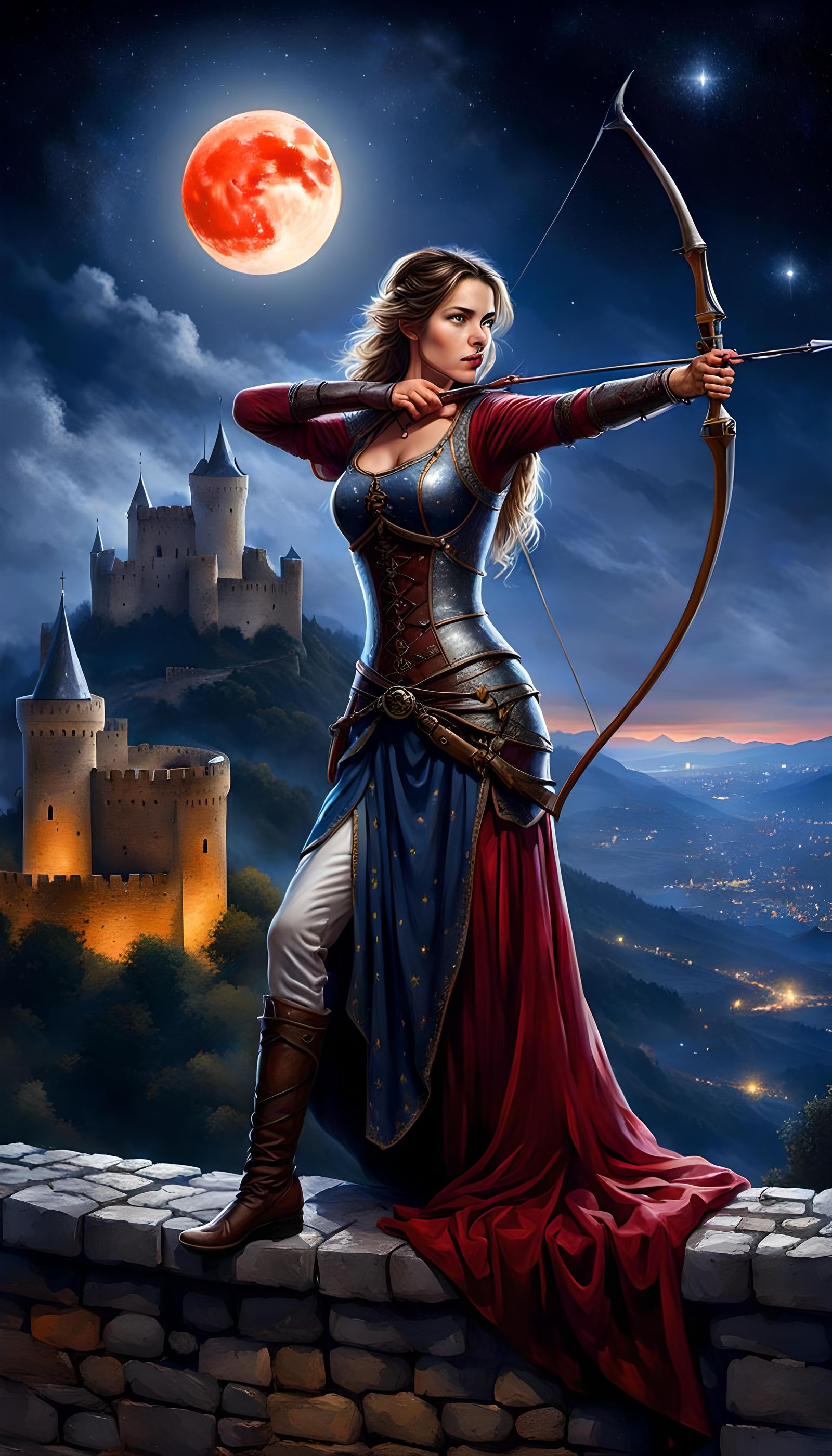 Medieval Archer Guarding Kingdom Under Starry Night