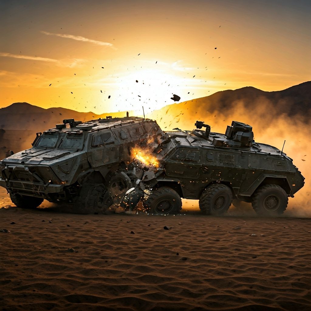 Armored Vehicles Collide in Desert Battlefield
