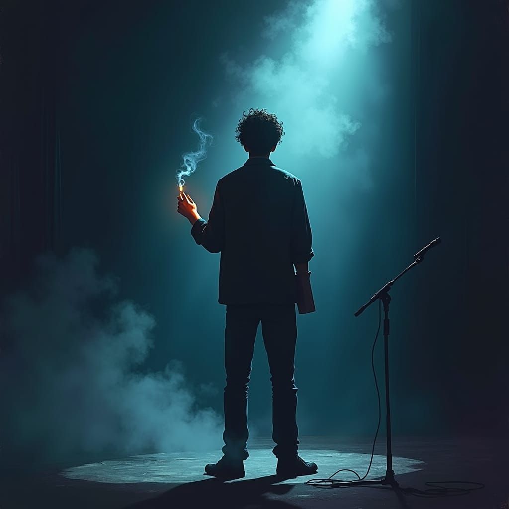 Lone Figure on Stage in Digital Painting Style