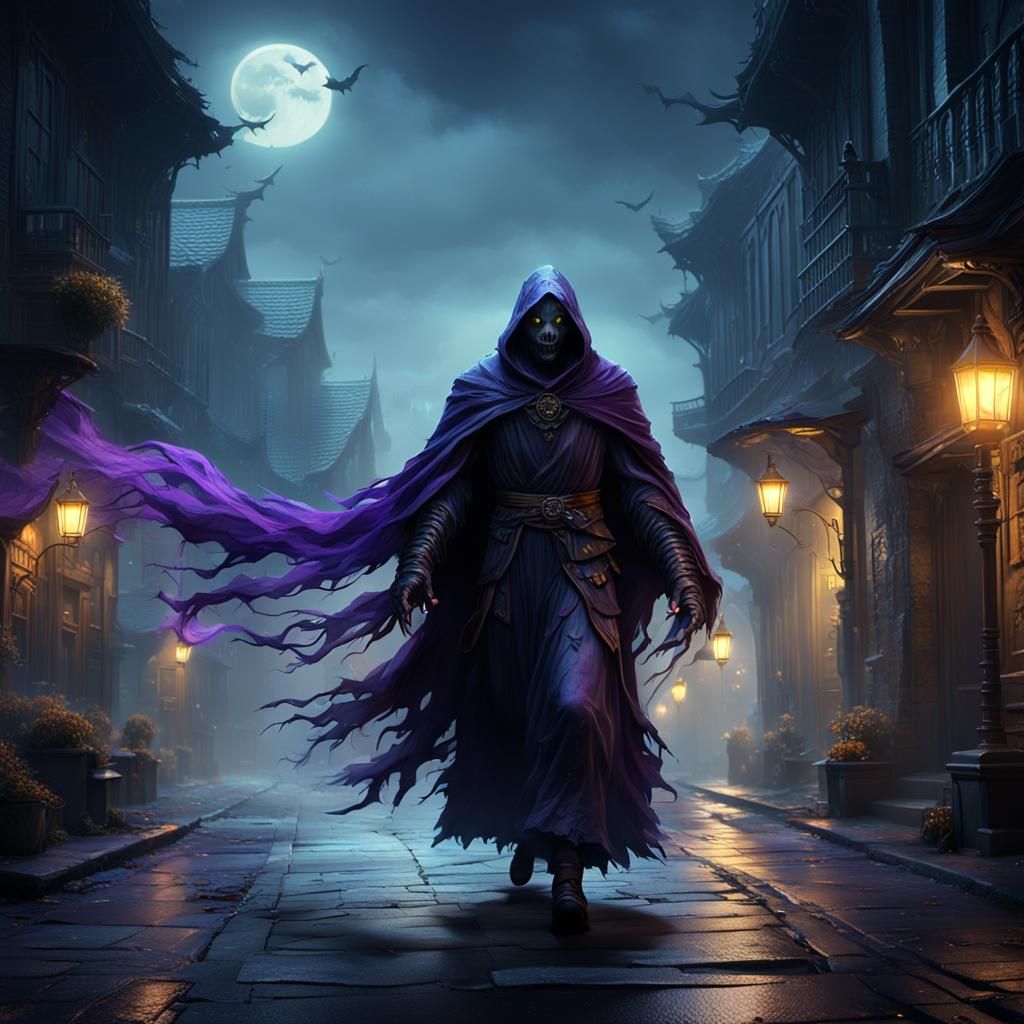 Night Wraith in Misty Streets: Digital Art