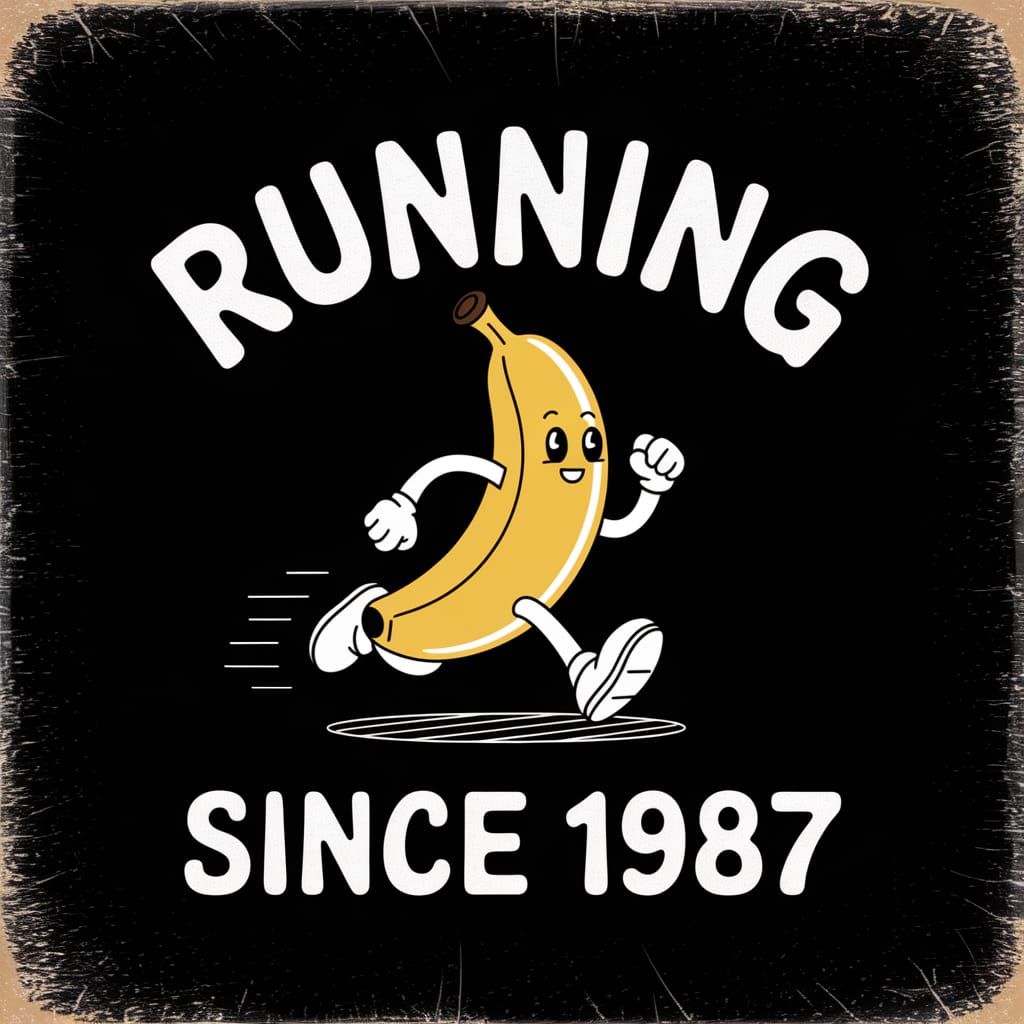 Retro-Style Banana Character in Mid-Run