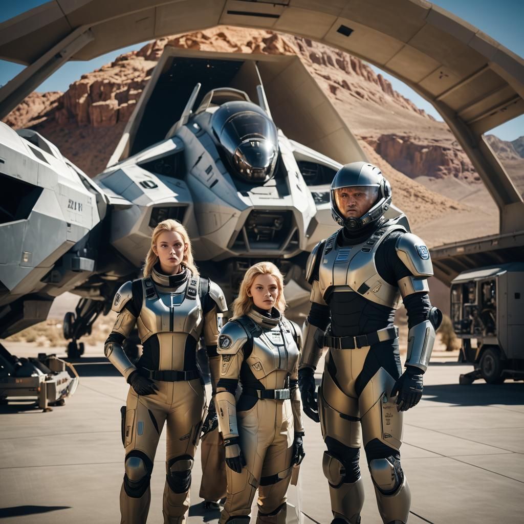 Space Marines and Commander at Spaceship Entrance